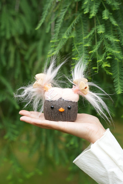 The Bad Hair Day Monster - Fuzzy Pink Nut Shell Doll