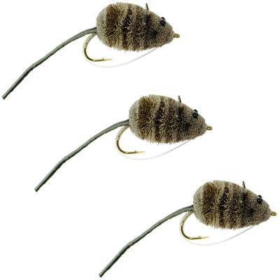 3 Pack Mighty Mouse Deer Hair Bass Flies - Perfect for Topwater Fishing - Korvel