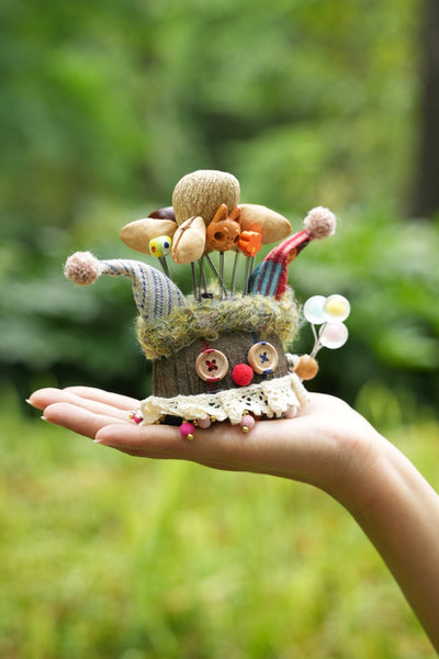 The Happy Jester - Nut Shell Clown Doll with Balloons & Fox Mask