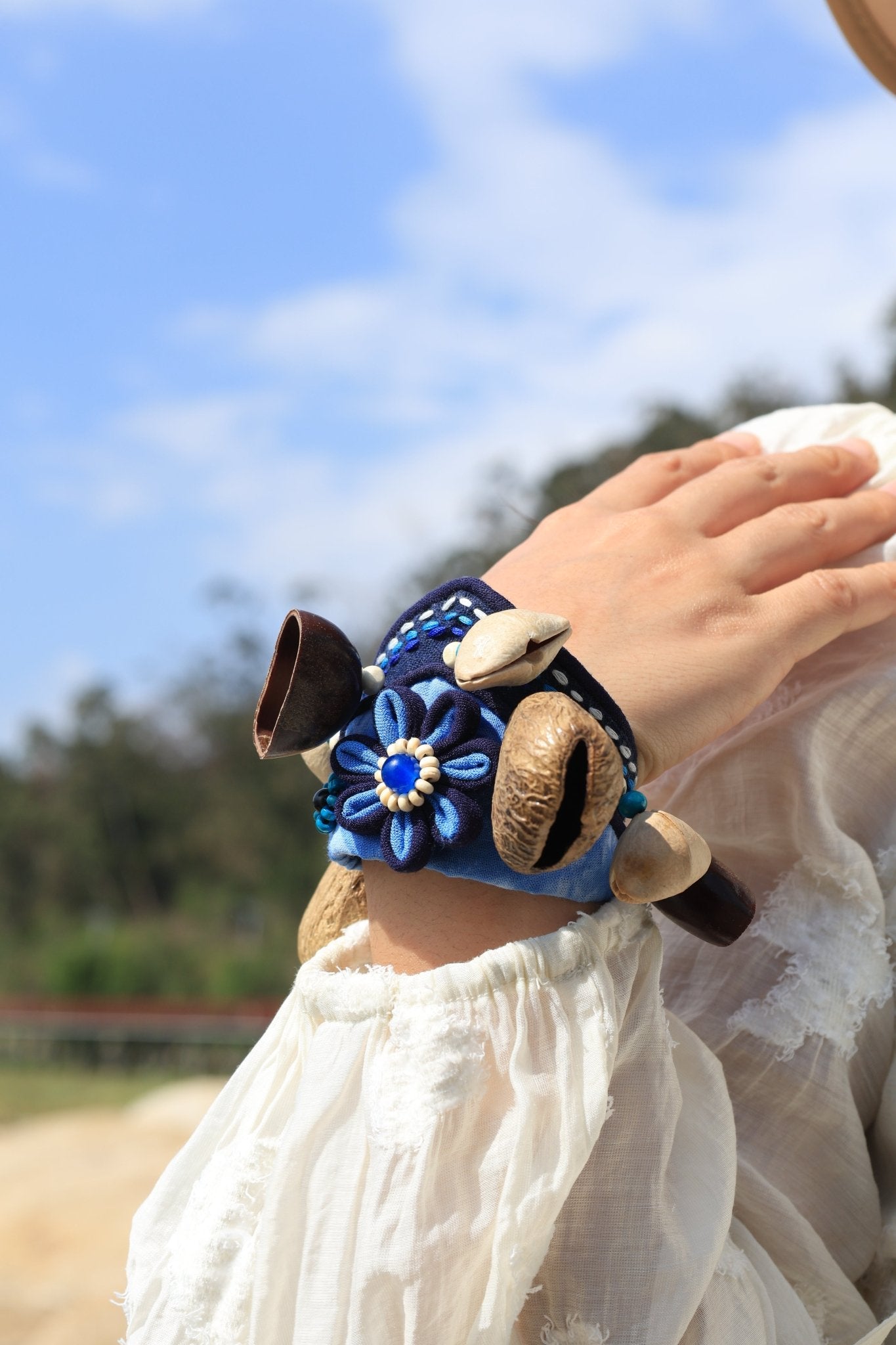 The Indigo Flower Rattle - Handcrafted Wrist Percussion Bracelet