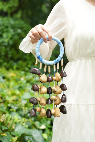 The Indigo Rain - Shibori Wrapped Ring & Cascading Shell Wind Chime