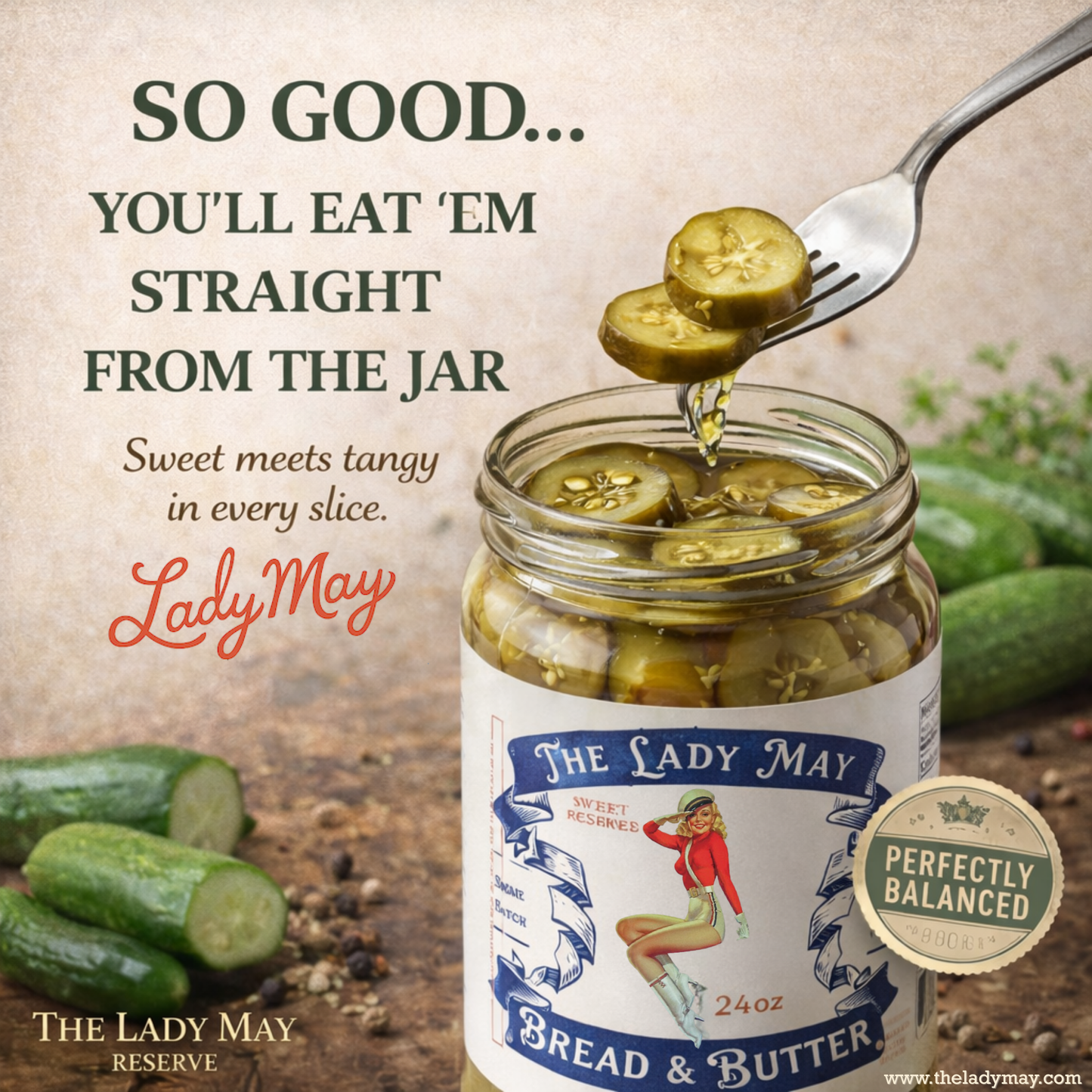 Cornichons sucrés et salés Lady May – Pack de 2 (bocaux de 24 oz)