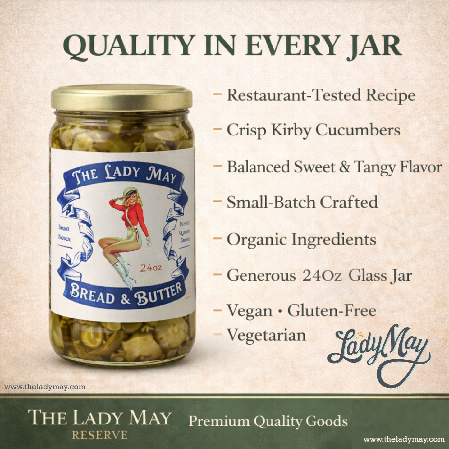 Cornichons sucrés et salés Lady May – Pack de 2 (bocaux de 24 oz)