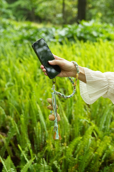 The Meadow Breeze - Macramé Phone Wristlet with Natural Seeds & Gemstones