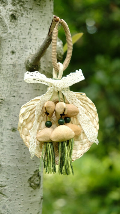 The Meadow Breeze - Woven Straw Fan Ornament with Lace & Green Tassels