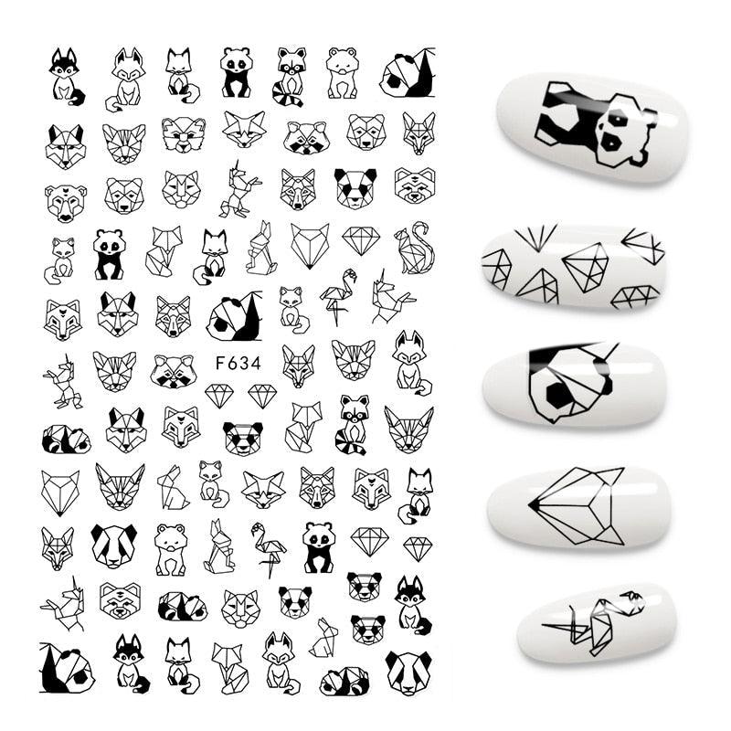 Calcomanías de Arte de Uñas 3D - Letras en Inglés y Diseños de Corazón