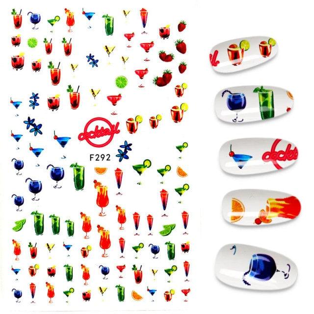 Calcomanías de Arte de Uñas 3D - Letras en Inglés y Diseños de Corazón