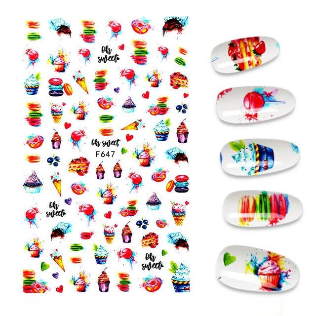 Calcomanías de Arte de Uñas 3D - Letras en Inglés y Diseños de Corazón