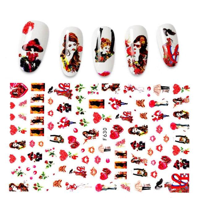 Calcomanías de Arte de Uñas 3D - Letras en Inglés y Diseños de Corazón