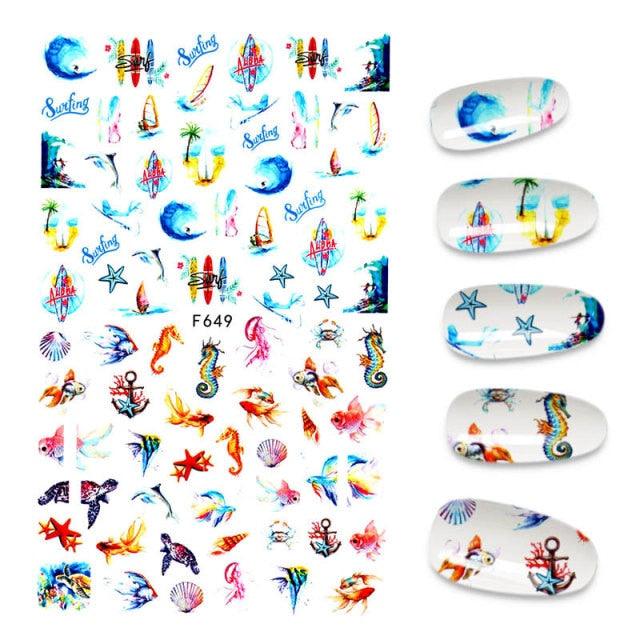 Calcomanías de Arte de Uñas 3D - Letras en Inglés y Diseños de Corazón