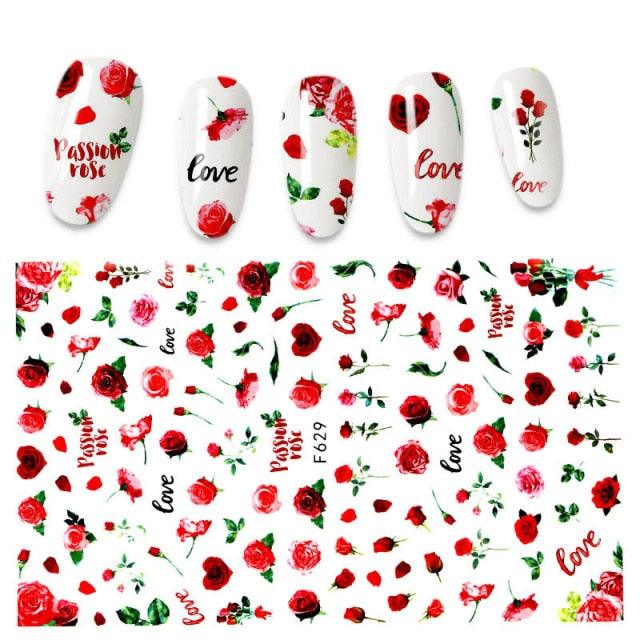 Calcomanías de Arte de Uñas 3D - Letras en Inglés y Diseños de Corazón