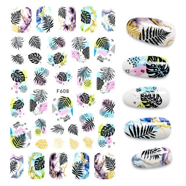 Calcomanías de Arte de Uñas 3D - Letras en Inglés y Diseños de Corazón