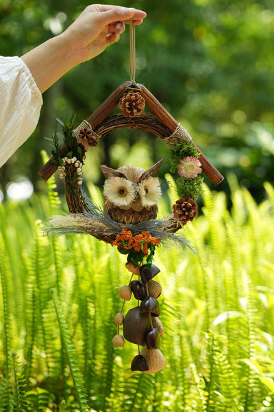 The Owl's Forest Home - Natural Wreath Wind Chime