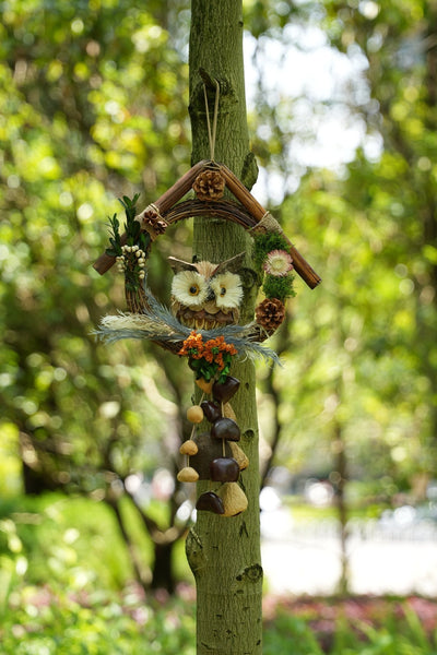The Owl's Forest Home - Natural Wreath Wind Chime