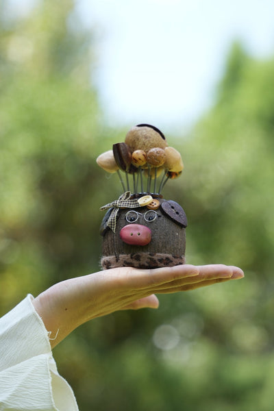 "The Scholar Piggy" - Smart Nut Shell Pig Doll