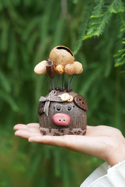 "The Scholar Piggy" - Smart Nut Shell Pig Doll