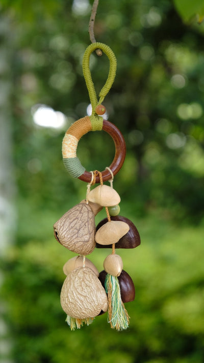 The Woodland Ring - Hand-Wrapped Totem Hoop & Nut Shell Bag Charm