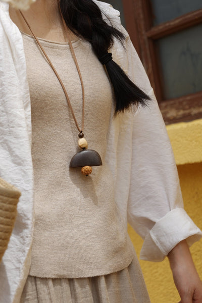La Campana Zen - Collar Colgante Minimalista de Vaina de Semilla y Rudraksha