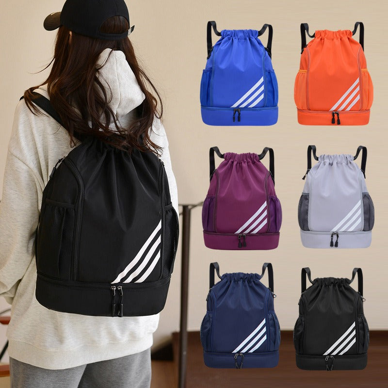 Thickened backpack, large capacity, ultra-light dry and wet separation sports swimming bag, drawstring training backpack - Korvel