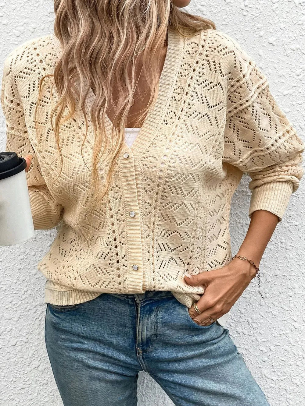 Thin knit short casual hollow cardigan - Korvel