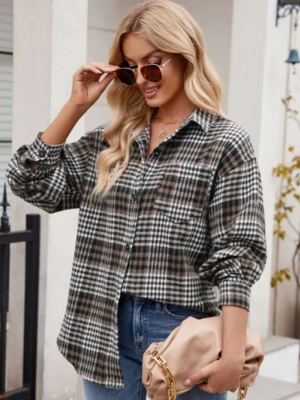 Thousand bird plaid button down flannel shirt - Korvel