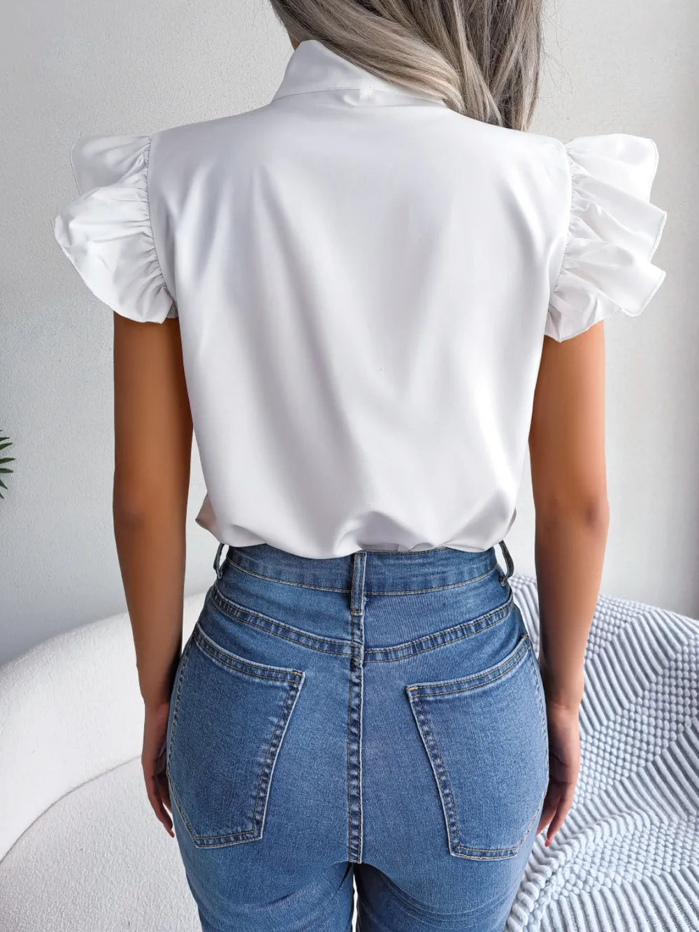 Elegant Tie Neck Cap Sleeve Blouse
