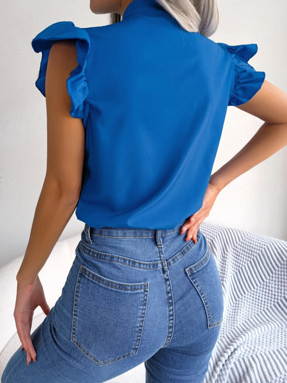 Elegant Tie Neck Cap Sleeve Blouse