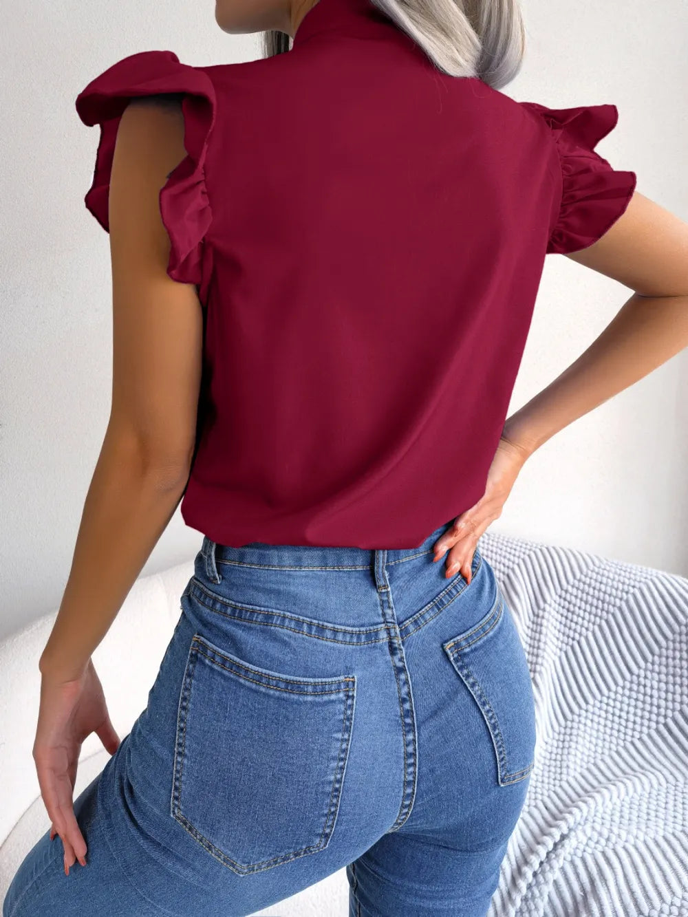 Elegant Tie Neck Cap Sleeve Blouse