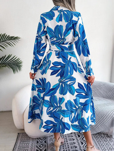Tied Button Up Long Sleeve Dress - Korvel