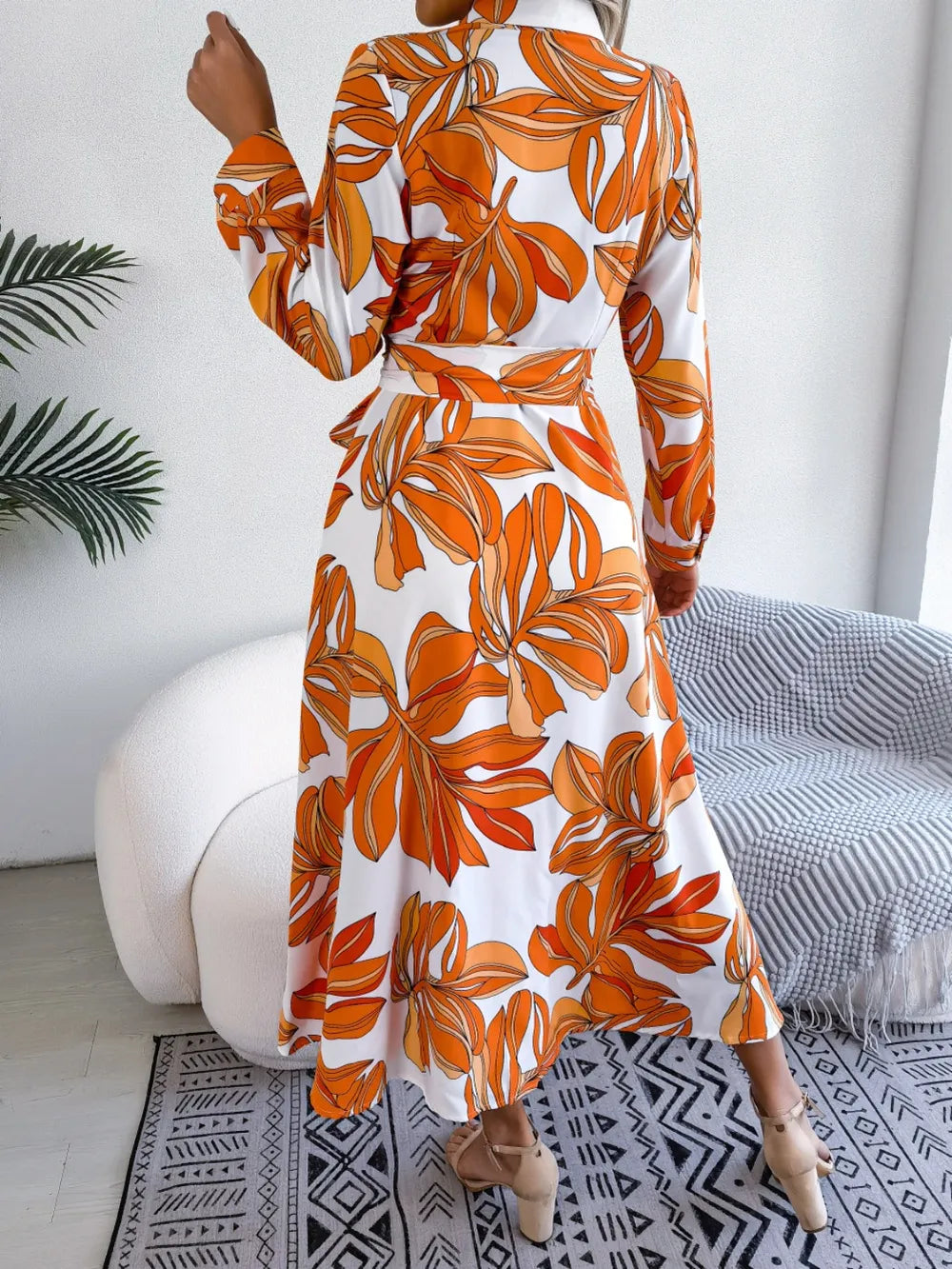 Tied Button Up Long Sleeve Dress - Korvel