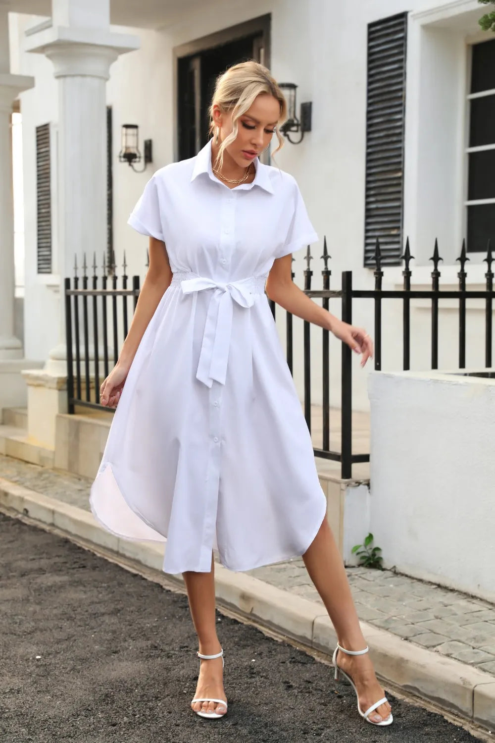 Vestido Camisero con Botones y Cinta