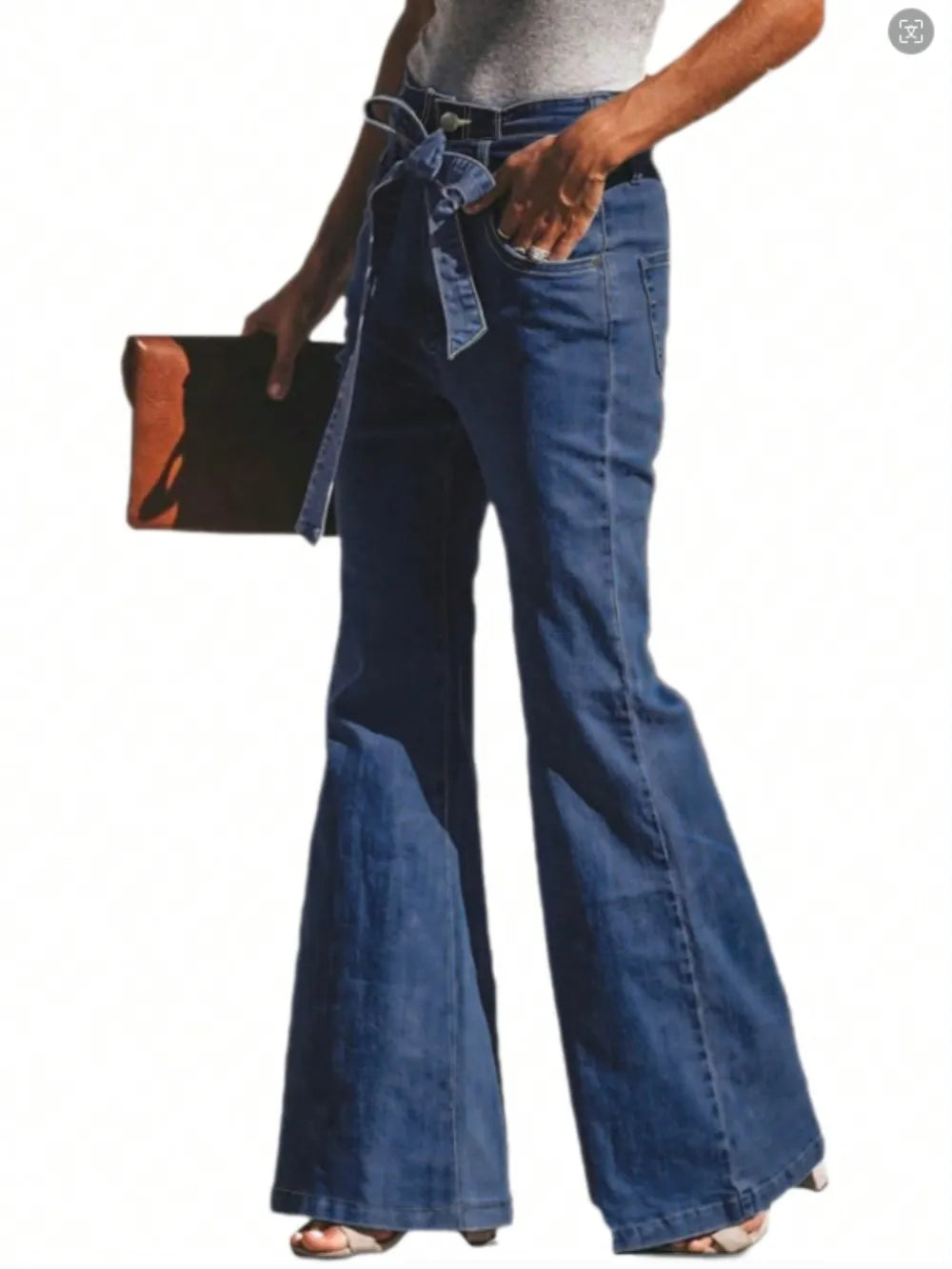Tied Flare Jeans with Pockets - Korvel