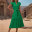 Tied Notched Cap Sleeve Dress