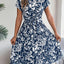 Tied Pleated Printed Short Sleeve Dress - Korvel