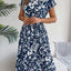 Tied Pleated Printed Short Sleeve Dress - Korvel