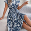 Tied Pleated Printed Short Sleeve Dress - Korvel