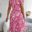 Tied Pleated Printed Short Sleeve Dress - Korvel