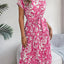 Tied Pleated Printed Short Sleeve Dress - Korvel