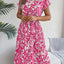 Tied Pleated Printed Short Sleeve Dress - Korvel