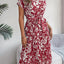 Tied Pleated Printed Short Sleeve Dress - Korvel