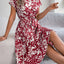Tied Pleated Printed Short Sleeve Dress - Korvel