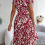 Tied Pleated Printed Short Sleeve Dress - Korvel