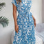 Tied Pleated Printed Short Sleeve Dress - Korvel