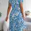 Tied Pleated Printed Short Sleeve Dress - Korvel