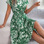 Tied Pleated Printed Short Sleeve Dress - Korvel