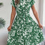 Tied Pleated Printed Short Sleeve Dress - Korvel