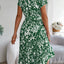 Tied Pleated Printed Short Sleeve Dress - Korvel