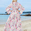 Robe midi imprimée à manches trois-quarts avec lien