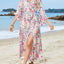 Robe midi imprimée à manches trois-quarts avec lien