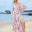 Robe midi imprimée à manches trois-quarts avec lien
